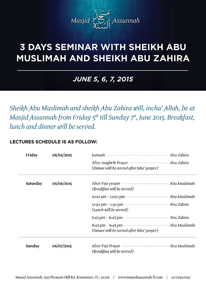 3 days seminar with Sheikh Abu Muslimah and sheikh Abu Zahira